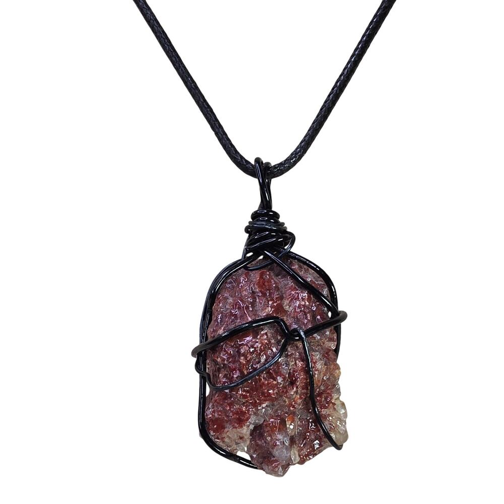 Vintage Vananinite Pendant 1.5" Wire Wrapped on Black Rope Necklace 18"